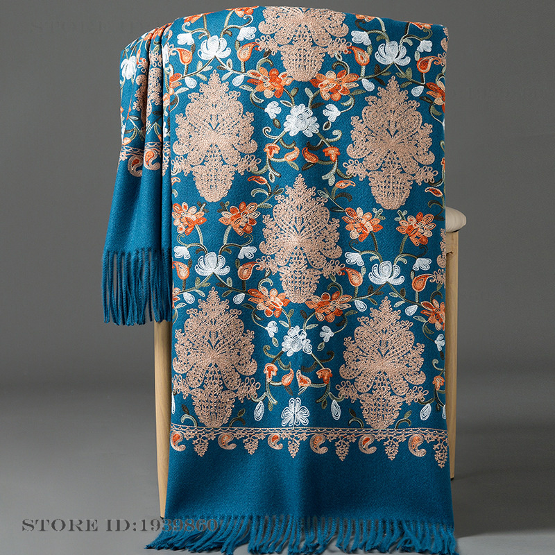 Embroidery Pashmina - Haftowana szalika z kaszmiru pashmina, turystyczna,